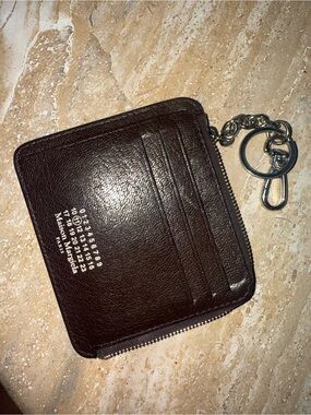 Maison Margiela Men's Dark Brown Leather Zip Cardholder Wallet with Key Ring